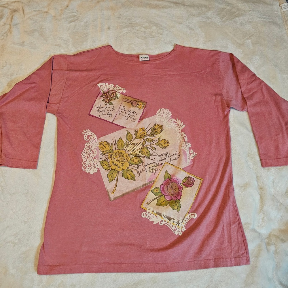 Vintage Avon Fashion Graphic Shirt 3/4 Sleeve Women's Size Medium